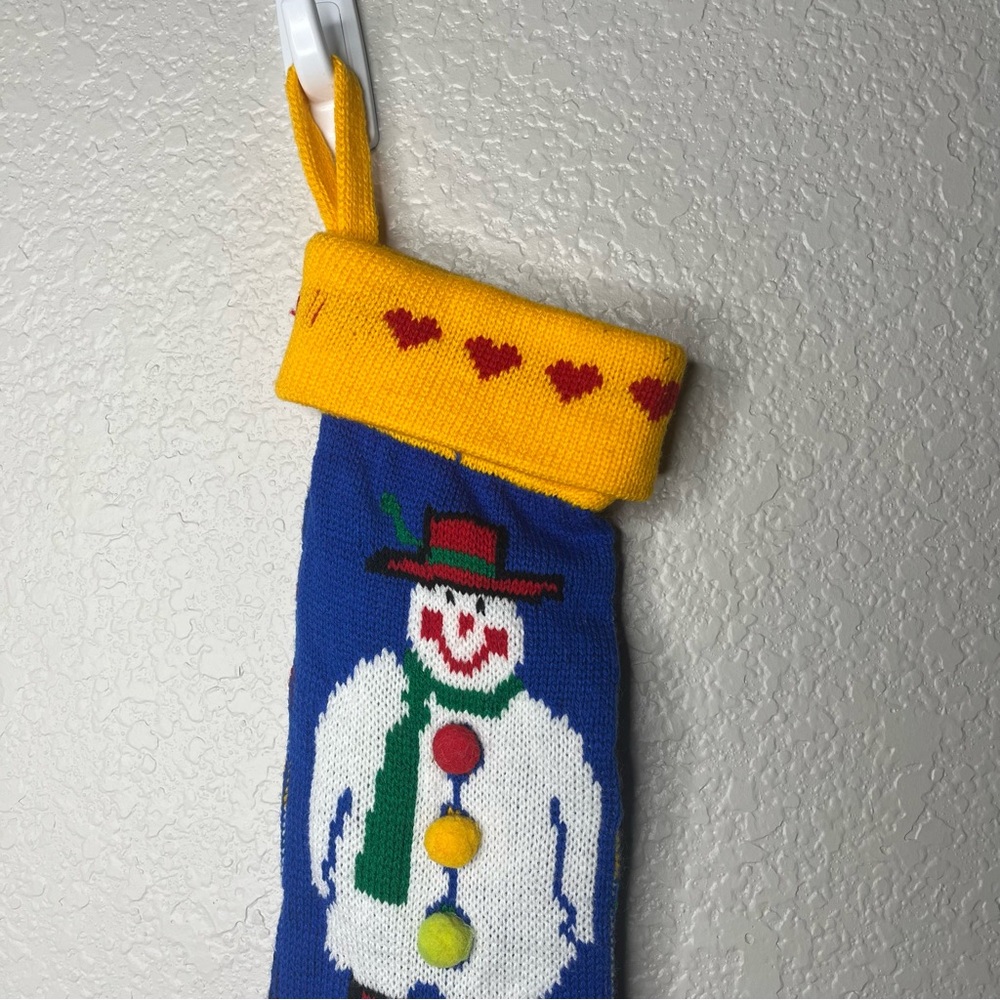 Vintage Santa's Stuffer Machine Knit Big Christmas Stocking with Snowman 70s 80s - Picture 6 of 10